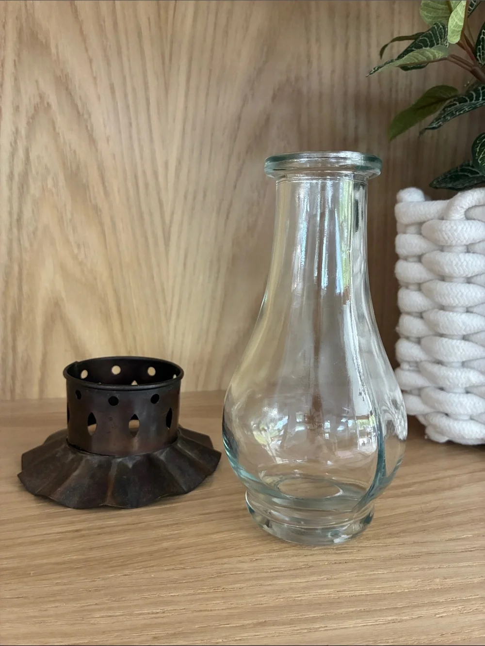 Vintage Metal and Glass Hurricane Lamp - Bud Vase